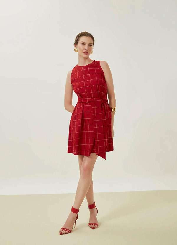 Maria.valentina - Vestido Maria.Valentina Solto Decote Canoa sem Manga Curto Vermel Vermelho