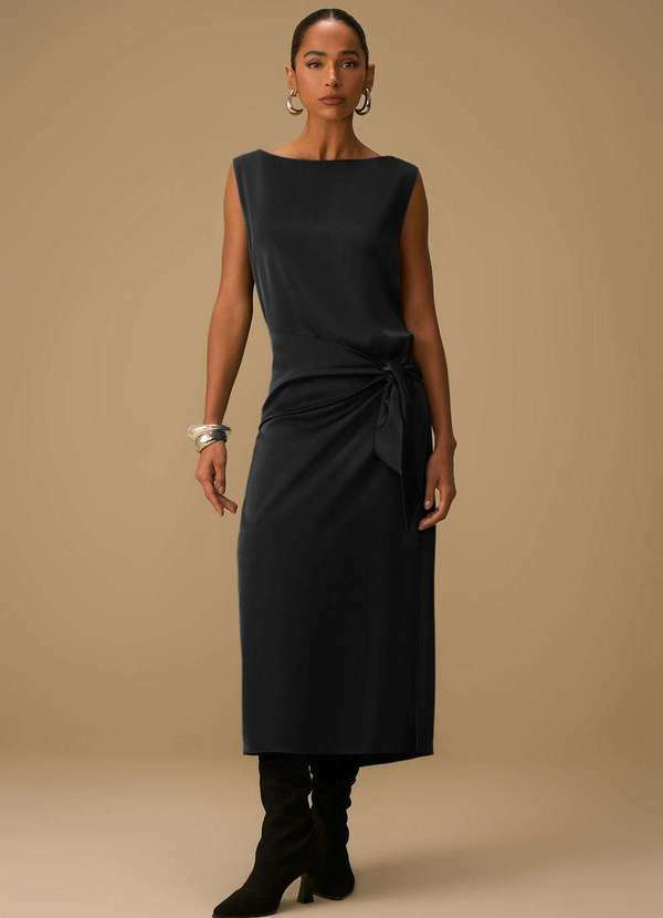 Maria.valentina - Vestido Maria.Valentina Solto Decote Canoa sem Manga Longo Preto Preto