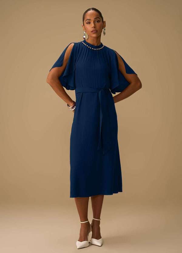 Maria.valentina - Vestido Maria.Valentina Solto Decote Careca Manga Curta Midi Azul Azul