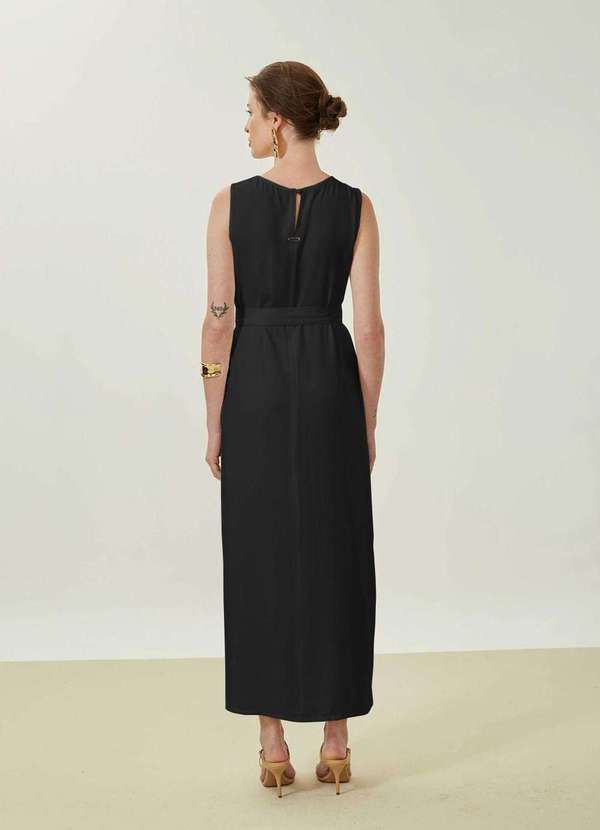 Maria.valentina - Vestido Maria.Valentina Solto Decote Careca sem Manga Longo Preto Preto