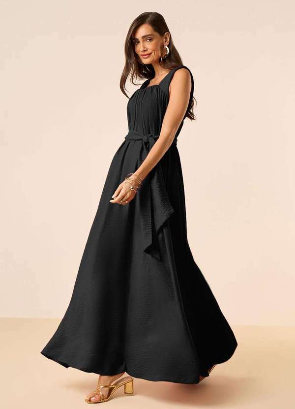 Maria.valentina - Vestido Maria.Valentina Solto Decote Reto com Alça Longo Preto Preto