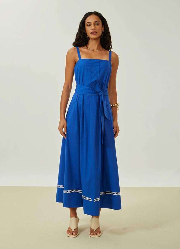 Maria.valentina - Vestido Maria.Valentina Solto Decote Reto sem Manga Midi Azul Azul