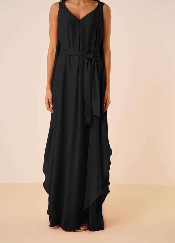 Maria.valentina - Vestido Maria.Valentina Solto Decote V com Alça Longo Preto Preto