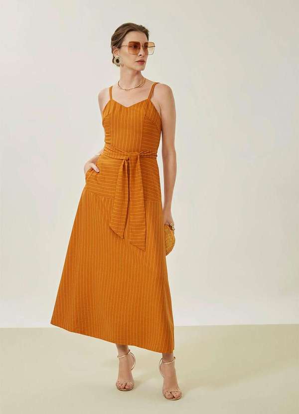 Maria.valentina - Vestido Maria.Valentina Solto Decote V com Alça Midi Marrom Marrom