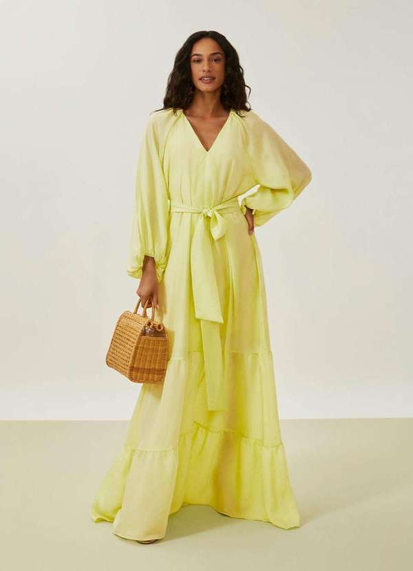 Maria.valentina - Vestido Maria.Valentina Solto Decote V Manga Longa Longo Verde Verde