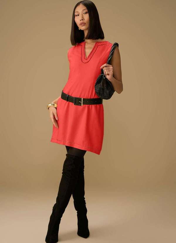 Maria.valentina - Vestido Maria.Valentina Solto Decote V sem Manga Curto Vermelho Vermelho