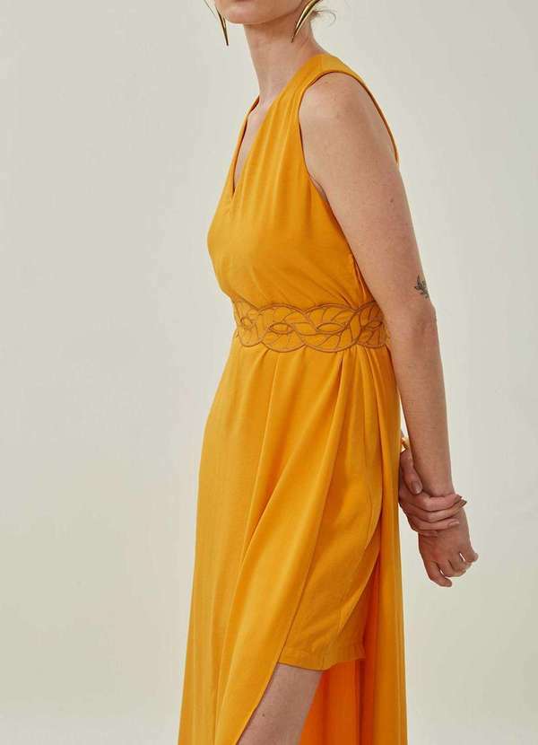 Maria.valentina - Vestido Maria.Valentina Solto Decote V sem Manga Longo Amarelo Amarelo