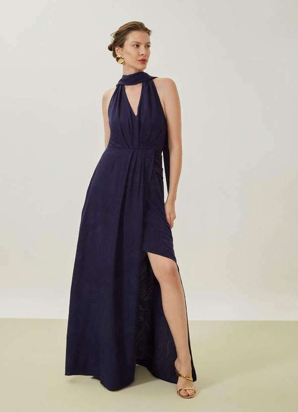 Maria.valentina - Vestido Maria.Valentina Solto Decote V sem Manga Longo Azul Escur Azul
