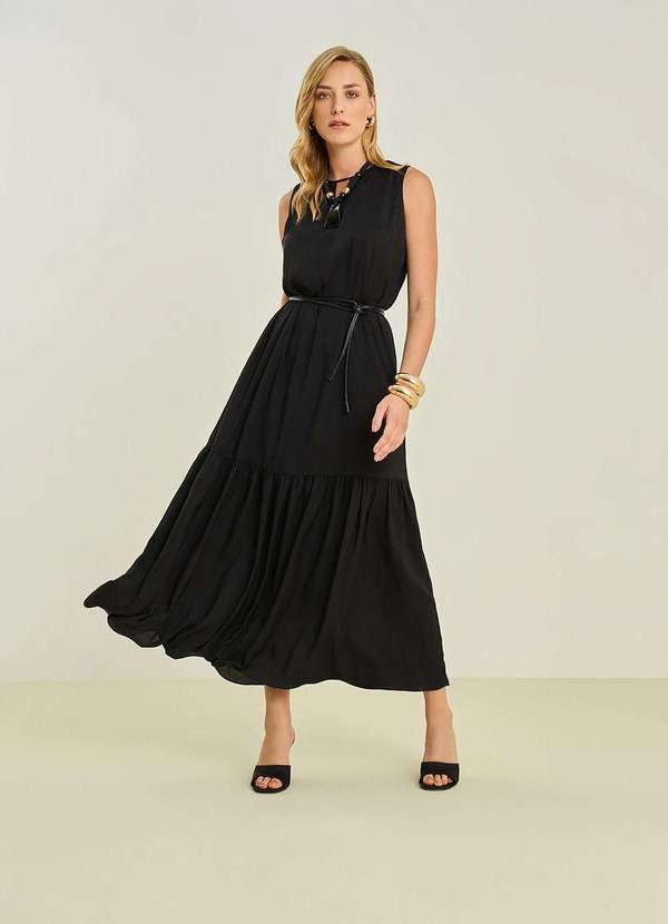 Maria.valentina - Vestido Maria.Valentina Solto Decote V sem Manga Longo Preto Preto