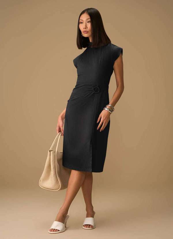 Maria.valentina - Vestido Maria.Valentina Solto Gola Padre Manga Curta Midi Preto Preto
