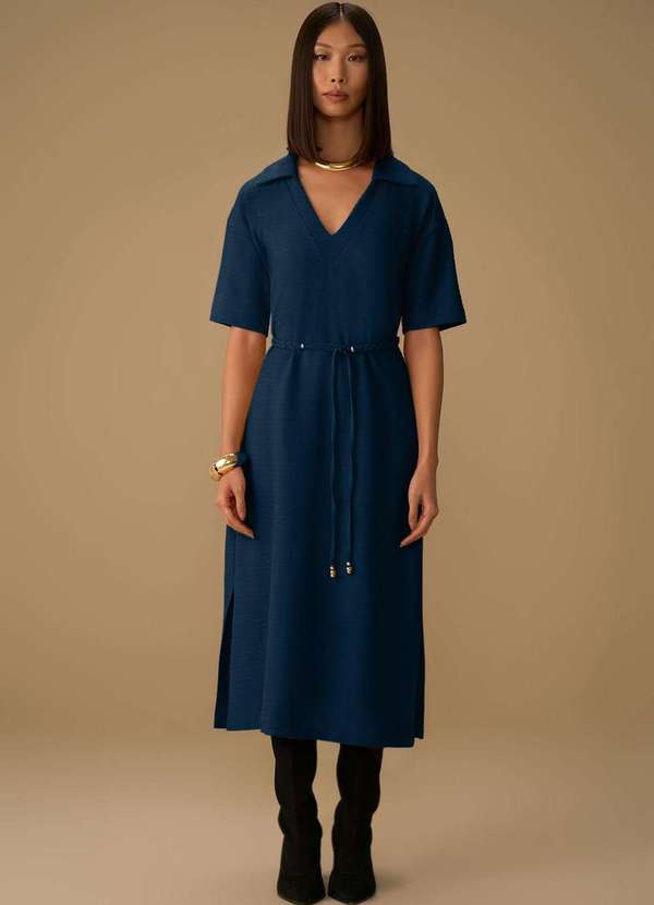 Maria.valentina - Vestido Maria.Valentina Solto Polo Manga Curta Midi Azul Escuro Azul