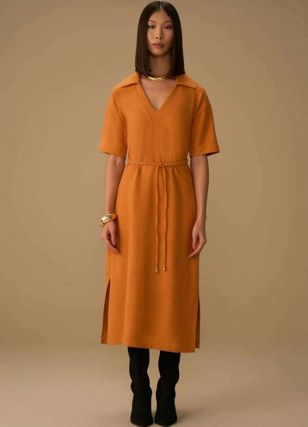 Maria.valentina - Vestido Maria.Valentina Solto Polo Manga Curta Midi Laranja Laranja 2