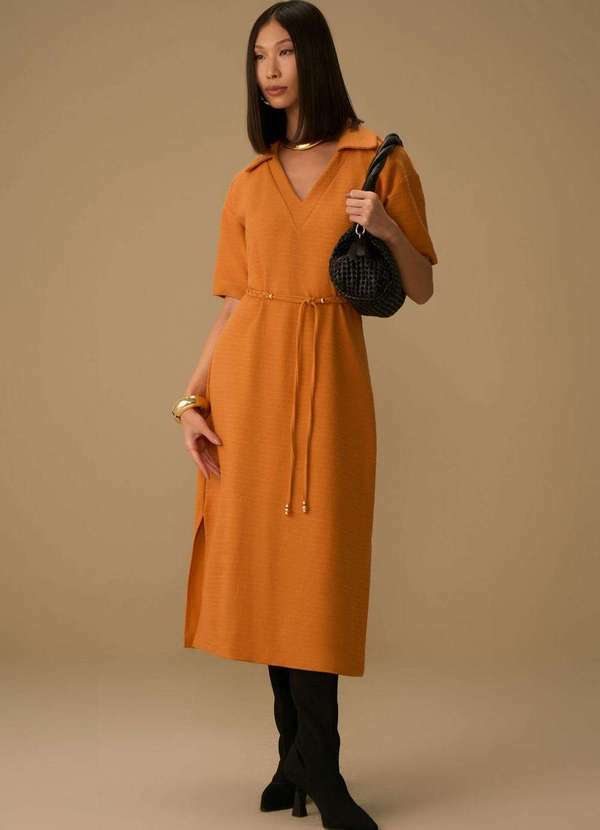 Maria.valentina - Vestido Maria.Valentina Solto Polo Manga Curta Midi Laranja Laranja 3