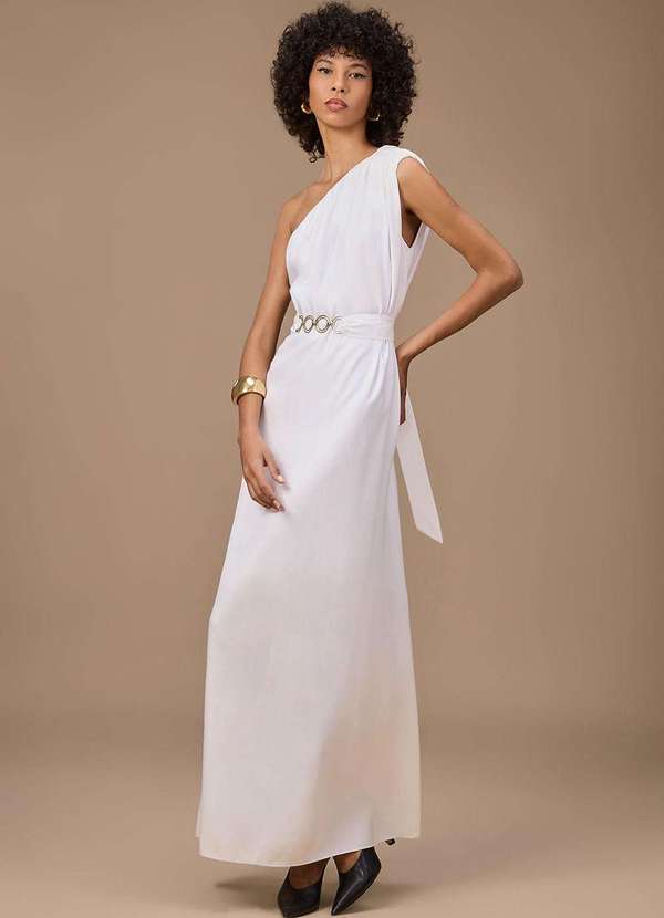 Maria.valentina - Vestido Maria.Valentina Solto um Ombro Só sem Manga Longo Off Whi Branco