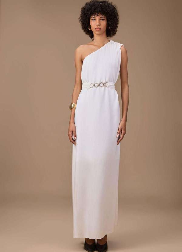 Maria.valentina - Vestido Maria.Valentina Solto um Ombro Só sem Manga Longo Off Whi Branco 2