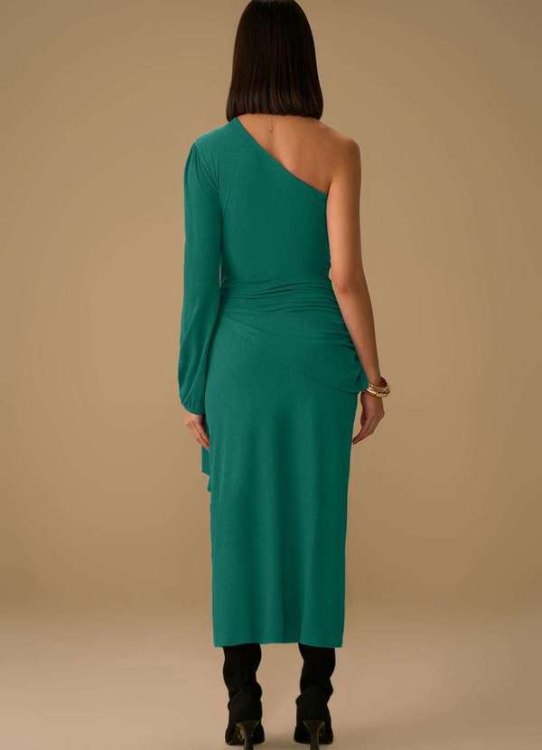 Maria.valentina - Vestido Maria.Valentina Solto um Ombro Só Manga Longa Midi Verde Verde