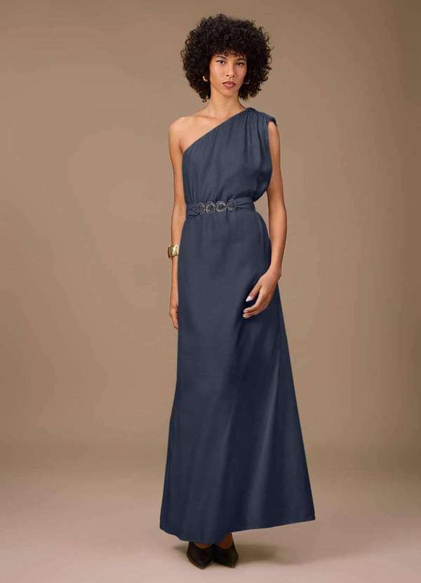 Maria.valentina - Vestido Maria.Valentina Solto um Ombro Só sem Manga Longo Azul Es Azul