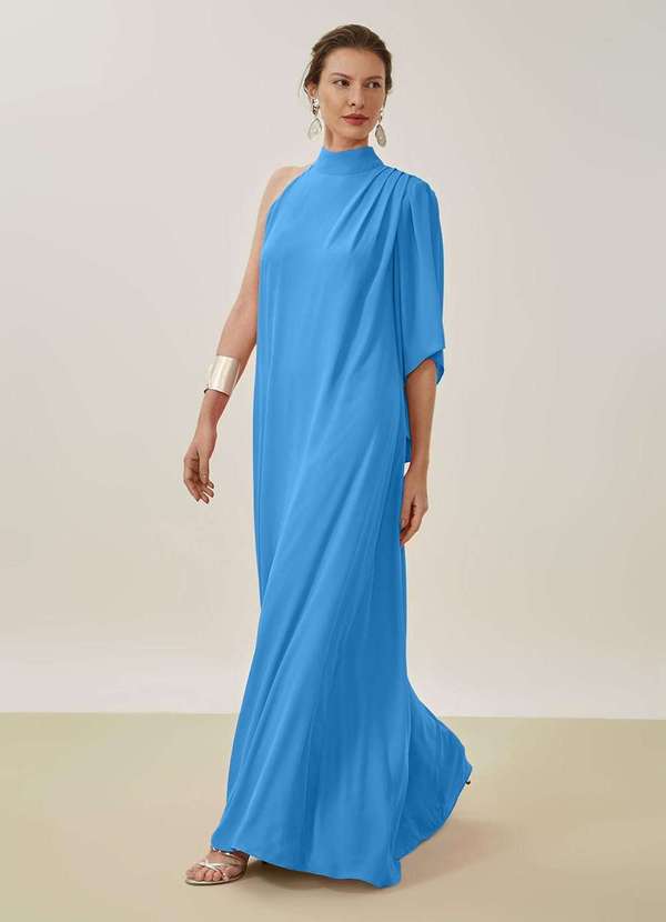 Maria.valentina - Vestido Maria.Valentina Solto um Ombro Só sem Manga Longo Azul Azul