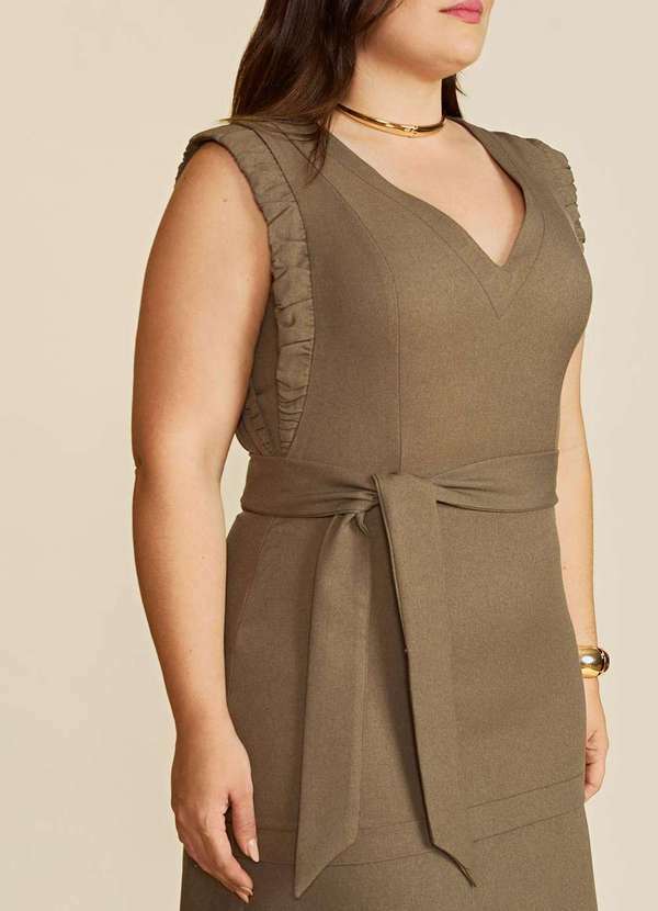 Maria.valentina - Vestido Solto Decote V sem Manga Midi Verde Verde