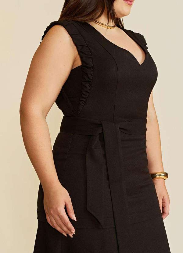 Maria.valentina - Vestido Solto Decote V sem Manga Midi Preto Preto 3