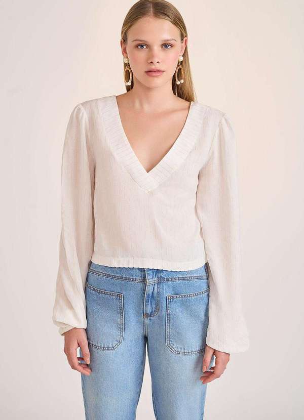 Zinco - Bata Zinco Decote V Detalhe Punho Off White Branco