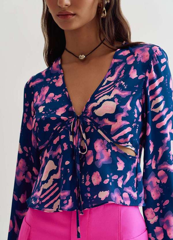 Zinco - Blusa Lebôh Decote V Manga Longa Abertura Frente Roxo Roxo 2