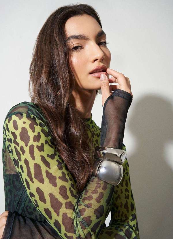 Zinco - Blusa Lebôh Gola Alta Manga Longa Estampada Verde Verde 3