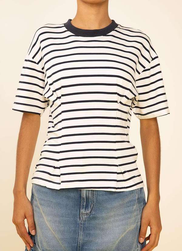 Zinco - Blusa Zinco Ajustada Decote Careca Manga Curta Padrão Off White Branco 2