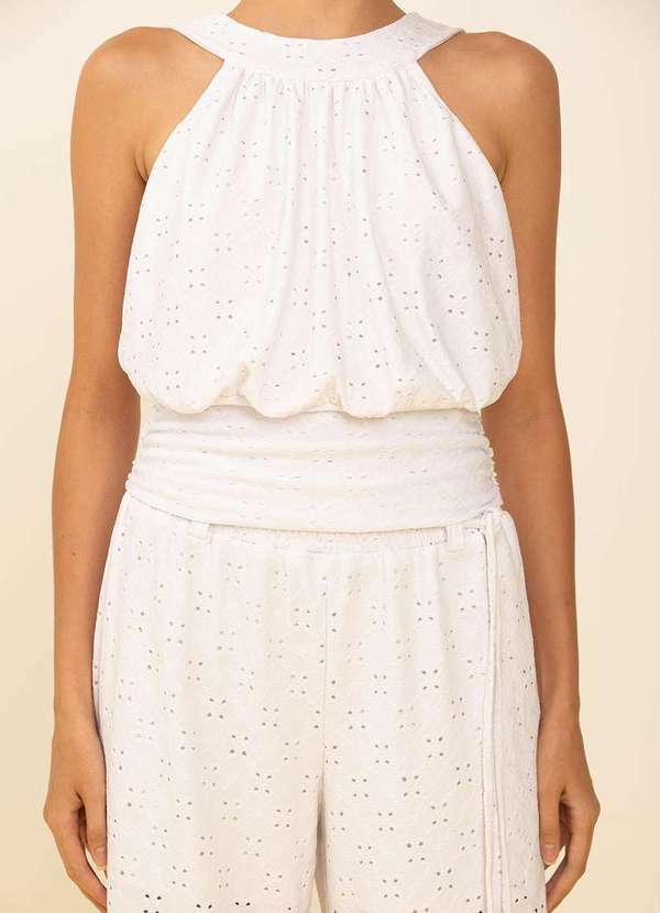 Zinco - Blusa Zinco Ajustada Gola Alta sem Alça Padrão Off White Branco 2