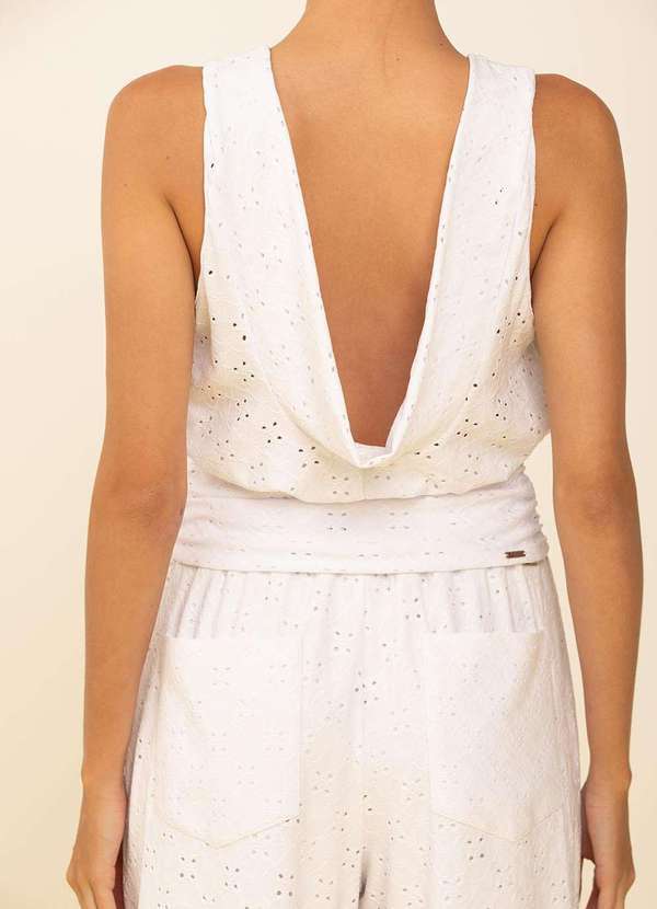 Zinco - Blusa Zinco Ajustada Gola Alta sem Alça Padrão Off White Branco 3