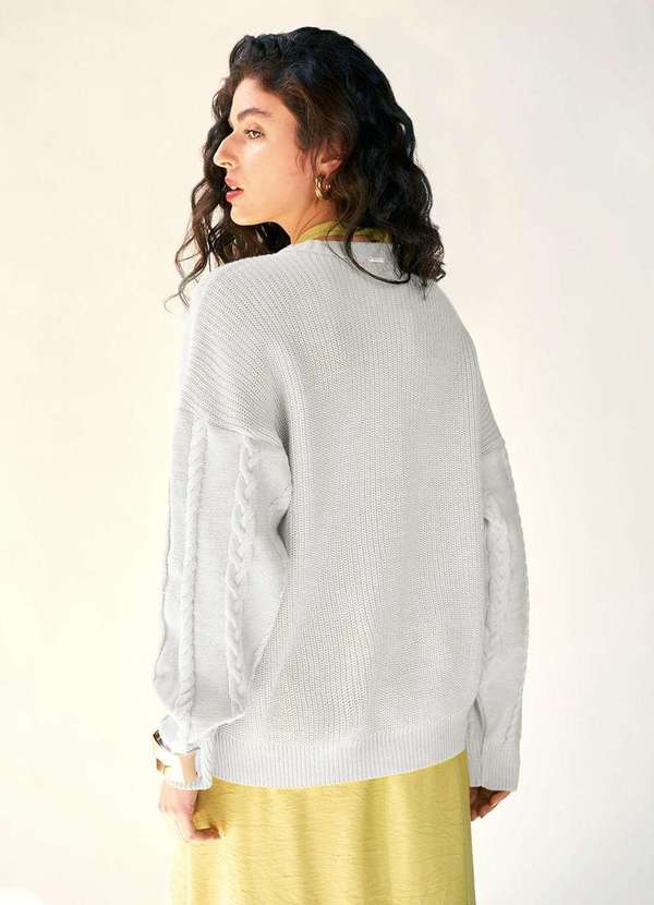 Zinco - Blusa Zinco Decote Redondo Manga Longa Tricôt Off White Branco