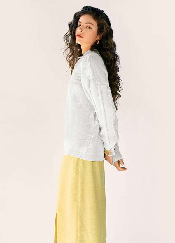 Zinco - Blusa Zinco Decote Redondo Manga Longa Tricôt Off White Branco 2