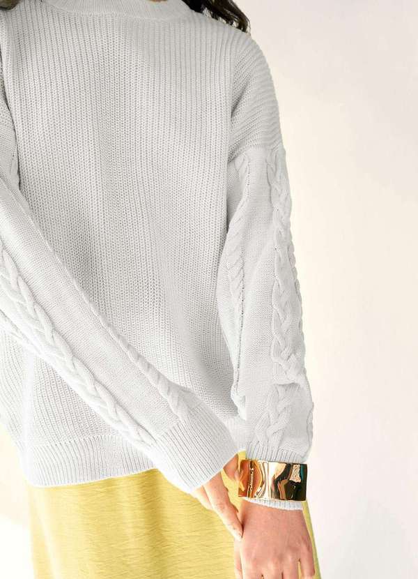 Zinco - Blusa Zinco Decote Redondo Manga Longa Tricôt Off White Branco 3