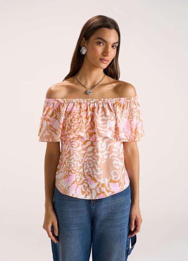 Zinco - Blusa Zinco Decote Reto Cavada com Babado Laranja Laranja 2