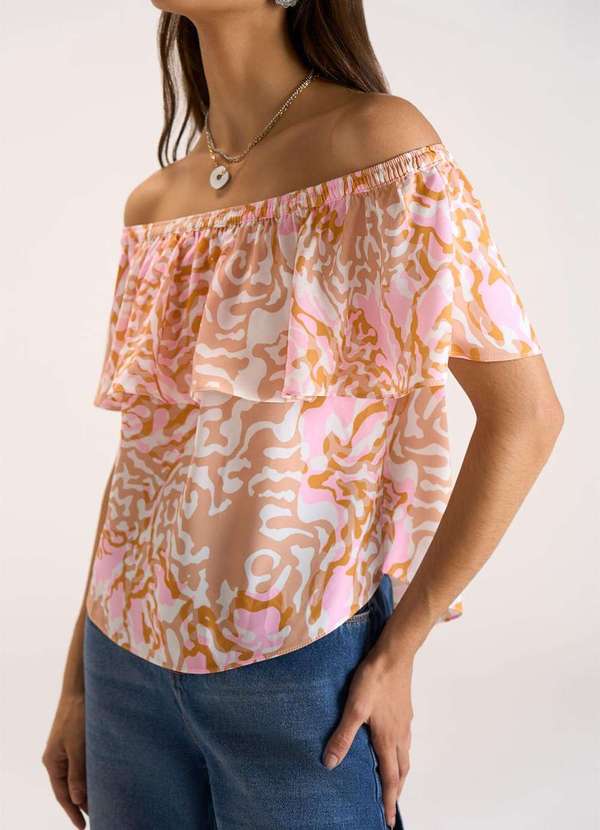Zinco - Blusa Zinco Decote Reto Cavada com Babado Laranja Laranja 3