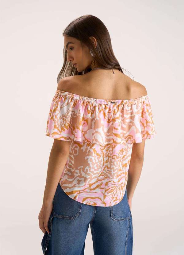 Zinco - Blusa Zinco Decote Reto Cavada com Babado Laranja Laranja 4