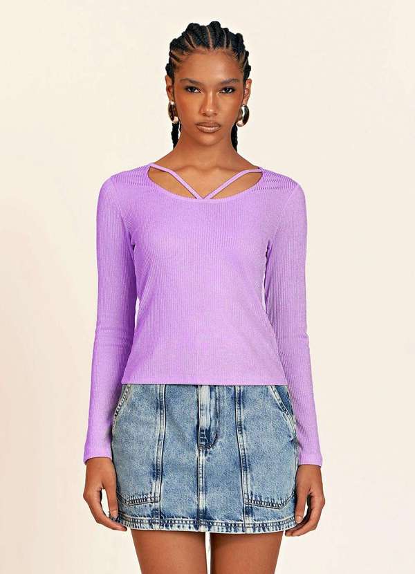 Zinco - Blusa Zinco Decote U Manga Longa Detalhe Viés Lilas Rosa 2