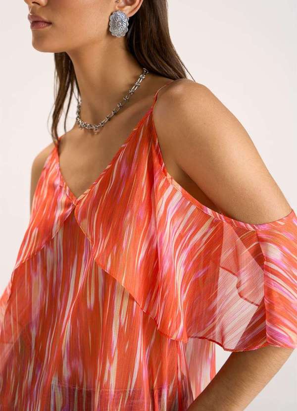 Zinco - Blusa Zinco Decote V Alça com Babado Laranja Laranja 3