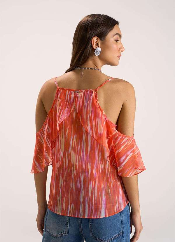 Zinco - Blusa Zinco Decote V Alça com Babado Laranja Laranja 4