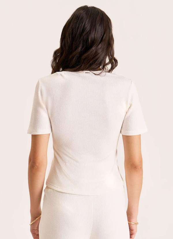 Zinco - Blusa Zinco Decote V Manga Curta Detalhe Amarril Off White Branco 4