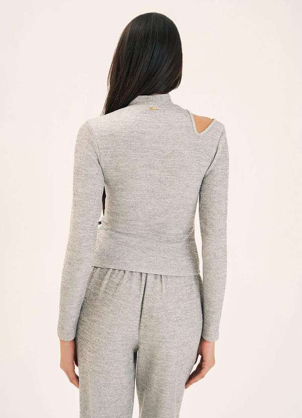 Zinco - Blusa Zinco Gola Alta Manga Longa Abertura Ombro Cinza Cinza 4