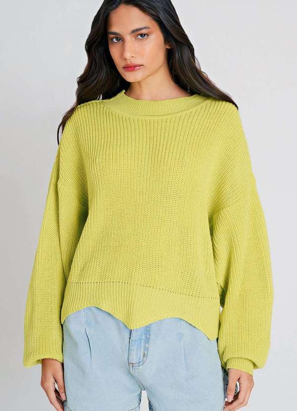 Zinco - Blusa Zinco Gola Alta Manga Longa Barra Assimétrica Verde Claro Verde 2