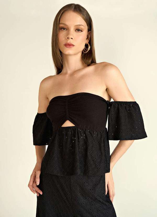 Zinco - Blusa Zinco Ombro a Ombro Manga Removível com Lastex Preto Preto