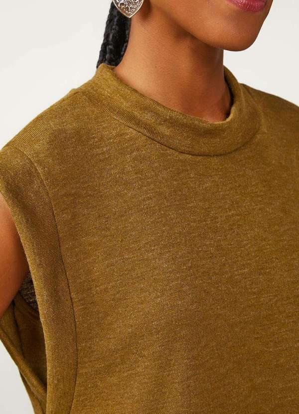 Zinco - Blusa Zinco Solta Gola Alta sem Alça Padrão Verde Verde