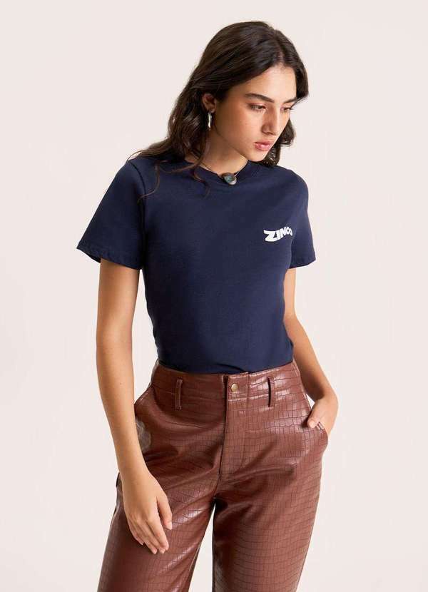 Zinco - Camiseta Zinco Ajustada Decote Careca Manga Curta Padrão Azul Esc Azul