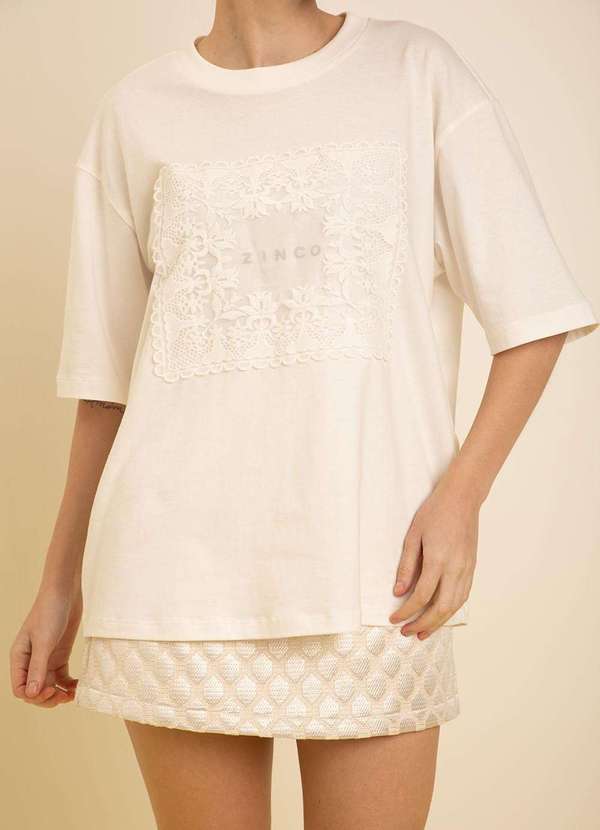 Zinco - Camiseta Zinco Oversized Decote Careca Manga Curta Alongada Off W Branco