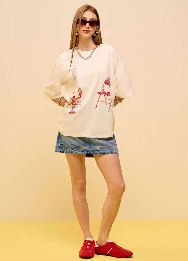 Zinco - Camiseta Zinco Solta Decote Careca Manga Curta Alongada Off White Branco