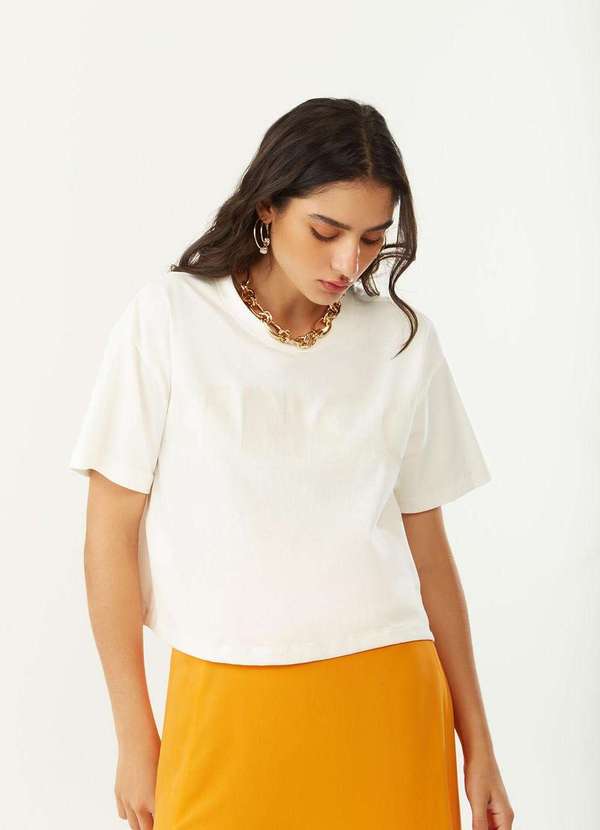 Zinco - Camiseta Zinco Solta Decote Careca Manga Curta Cropped Off White Branco