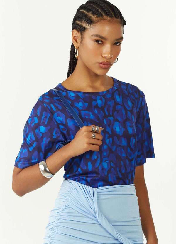 Zinco - Camiseta Zinco Solta Decote Careca Manga Curta Padrão Azul Azul
