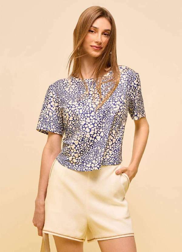 Zinco - Camiseta Zinco Solta Decote Careca Manga Curta Padrão Azul Azul